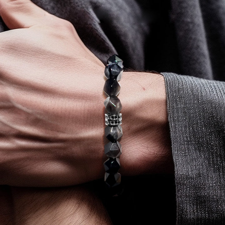 Bracelet en perles d'obsidienne à facettes géométriques pour homme Olivenorma