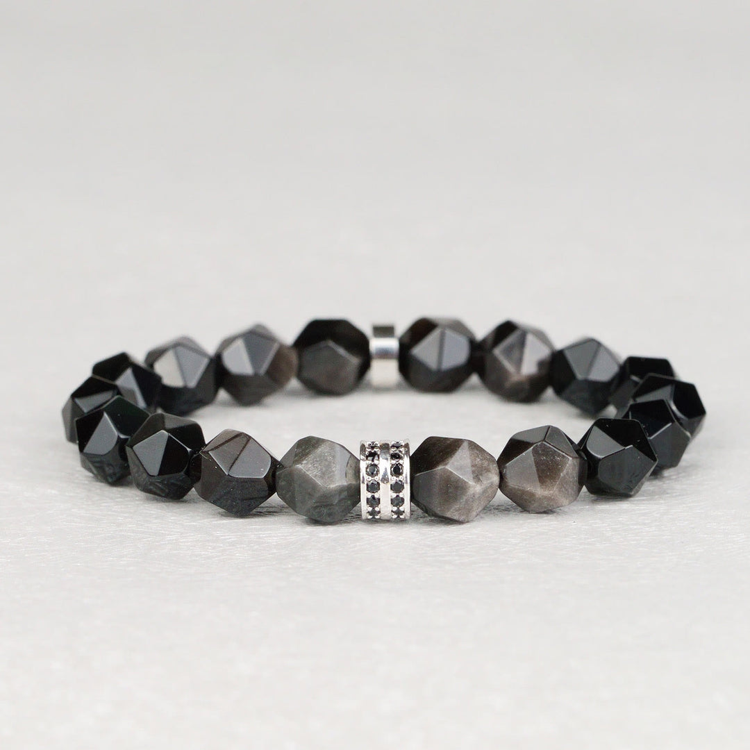Bracelet en perles d'obsidienne à facettes géométriques pour homme Olivenorma