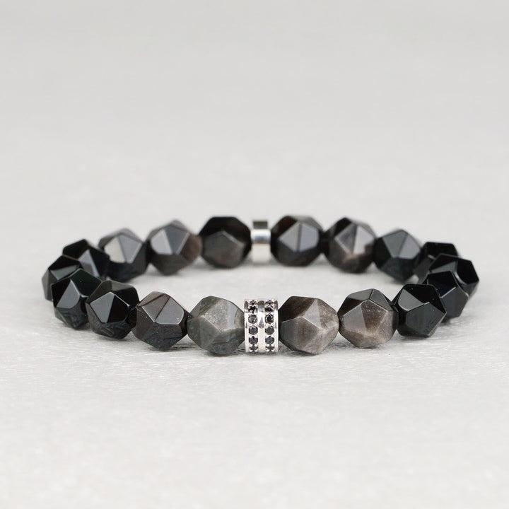 Bracelet en perles d'obsidienne à facettes géométriques pour homme Olivenorma
