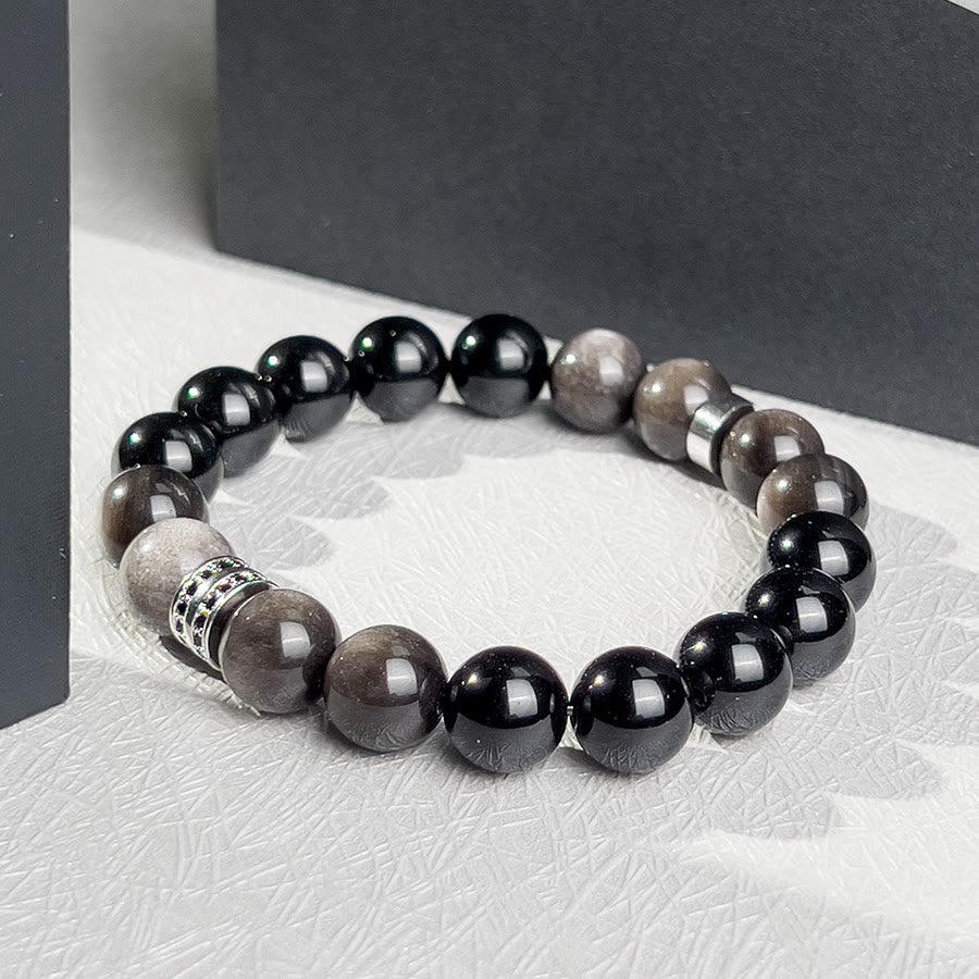 Bracelet en perles d'obsidienne à facettes géométriques pour homme Olivenorma