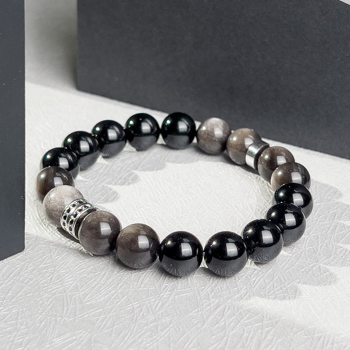 Bracelet en perles d'obsidienne à facettes géométriques pour homme Olivenorma