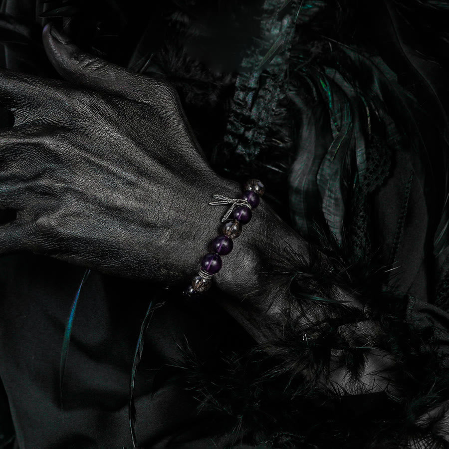 Bracelet Olivenorma pour homme avec pendentif en forme de plume d'améthyste