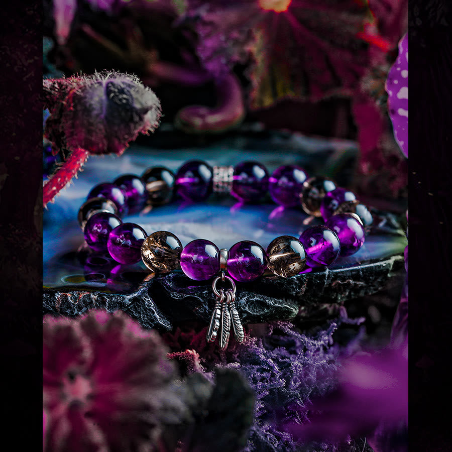 Bracelet Olivenorma pour homme avec pendentif en forme de plume d'améthyste