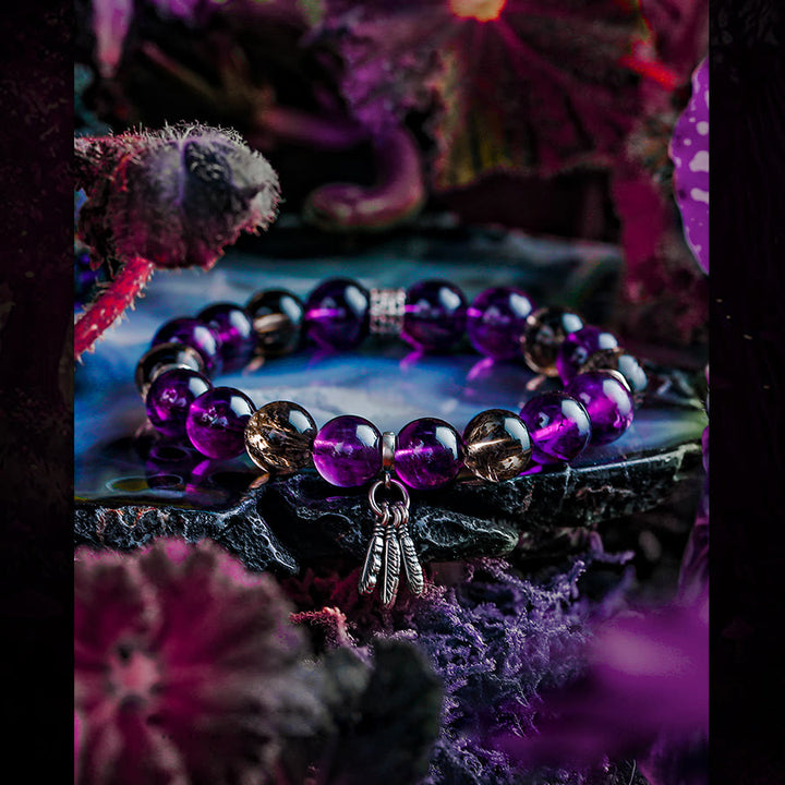 Bracelet Olivenorma pour homme avec pendentif en forme de plume d'améthyste