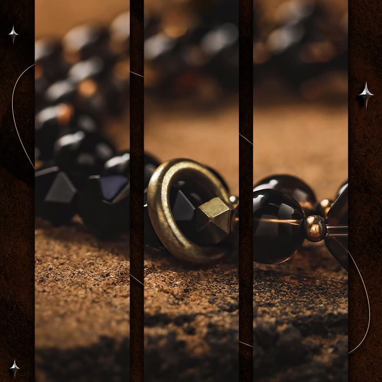 Bracelet en acier titane et perles de quartz fumé en obsidienne pour homme Olivenorma