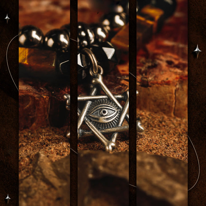 Bracelet en perles d'obsidienne et d'œil de tigre pour homme Olivenorma