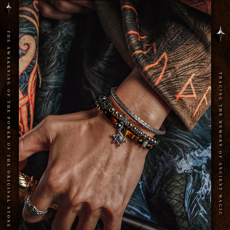 Bracelet en perles d'obsidienne et d'œil de tigre pour homme Olivenorma