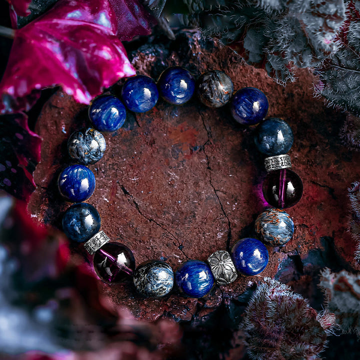 Bracelet Olivenorma pour homme en perles de lapis-lazuli, améthyste et piétersite
