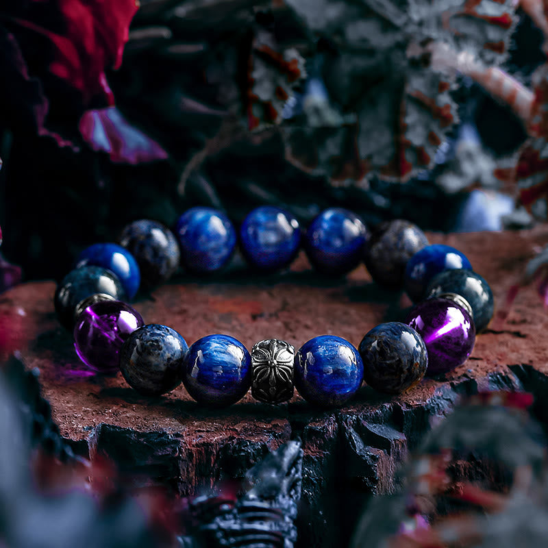 Bracelet Olivenorma pour homme en perles de lapis-lazuli, améthyste et piétersite