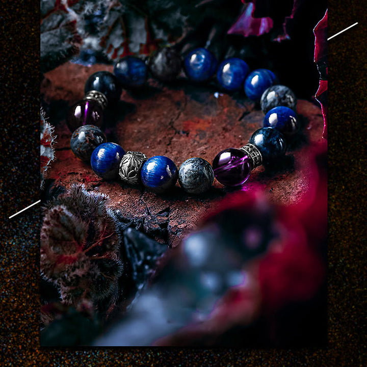 Bracelet Olivenorma pour homme en perles de lapis-lazuli, améthyste et piétersite