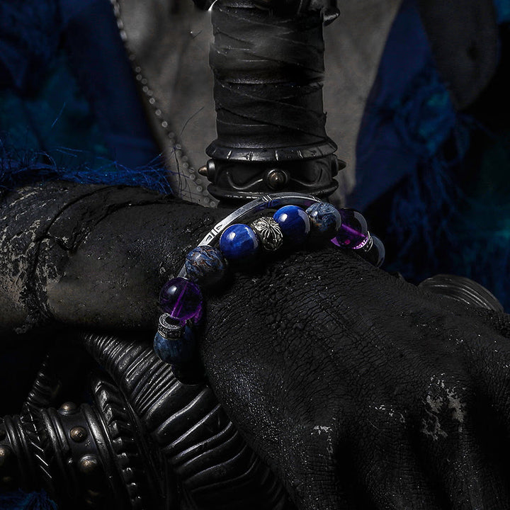 Bracelet Olivenorma pour homme en perles de lapis-lazuli, améthyste et piétersite