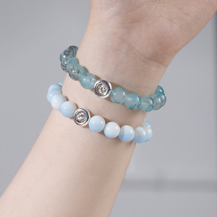 Bracelet en perles de cristal de verre bleu Olivenorma