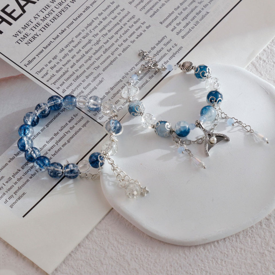 Bracelet en cristal de verre contrasté bleu et blanc Olivenorma