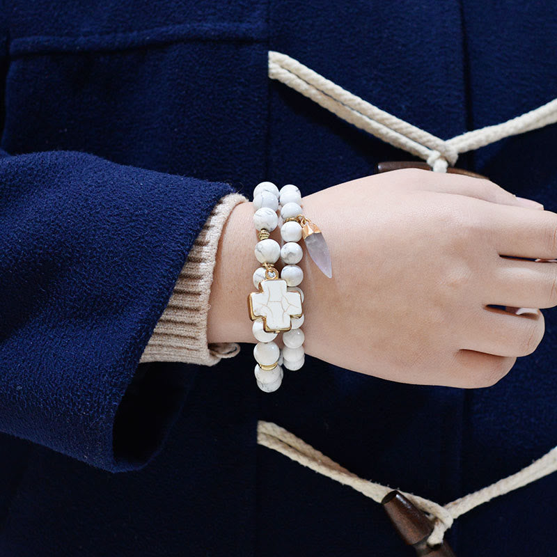 Bracelet Croix en Cristal Transparent Turquoise Blanc Olivenorma