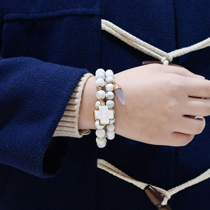 Bracelet Croix en Cristal Transparent Turquoise Blanc Olivenorma