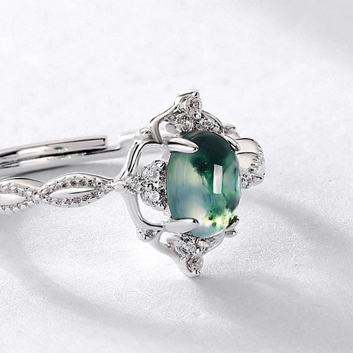 Bague en agate mousse de style rétro de luxe Olivenorma