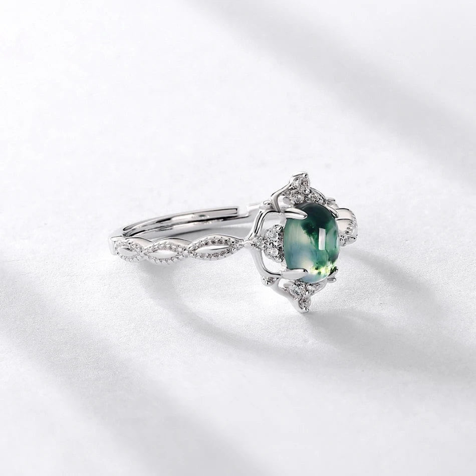 Bague en agate mousse de style rétro de luxe Olivenorma