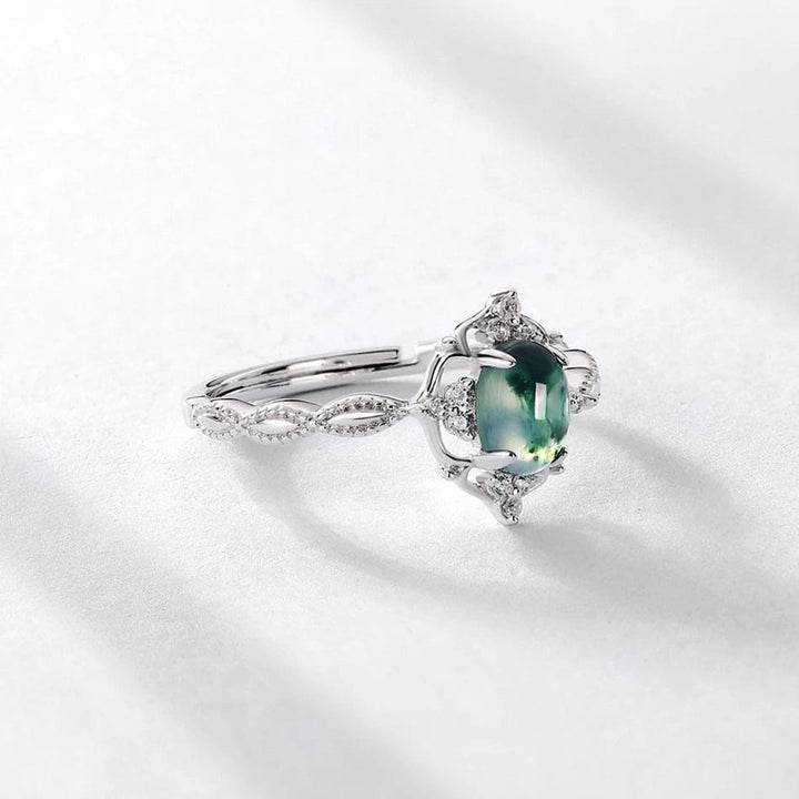 Bague en agate mousse de style rétro de luxe Olivenorma