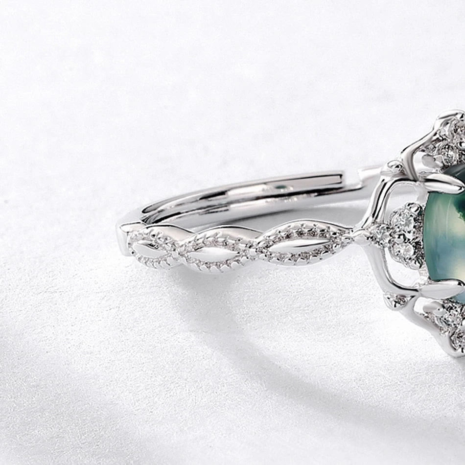 Bague en agate mousse de style rétro de luxe Olivenorma