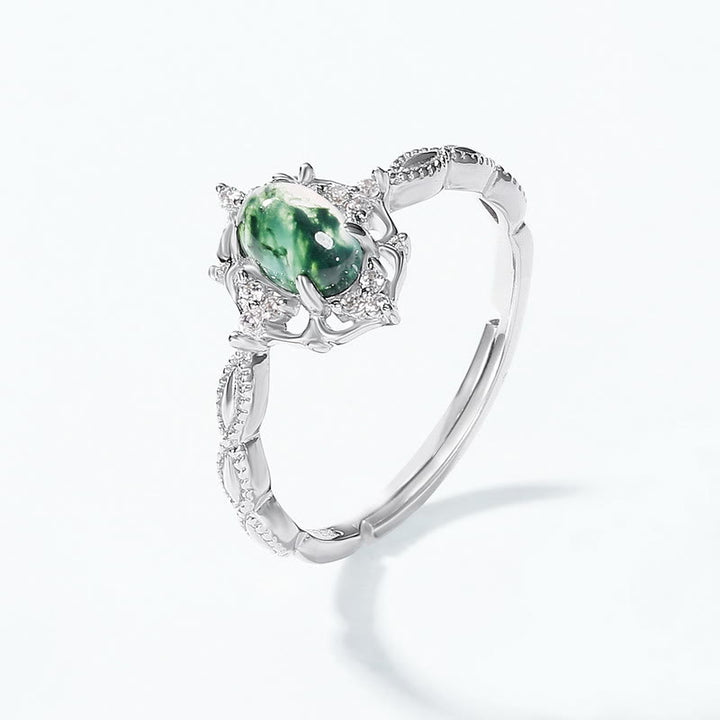 Bague en agate mousse de style rétro de luxe Olivenorma