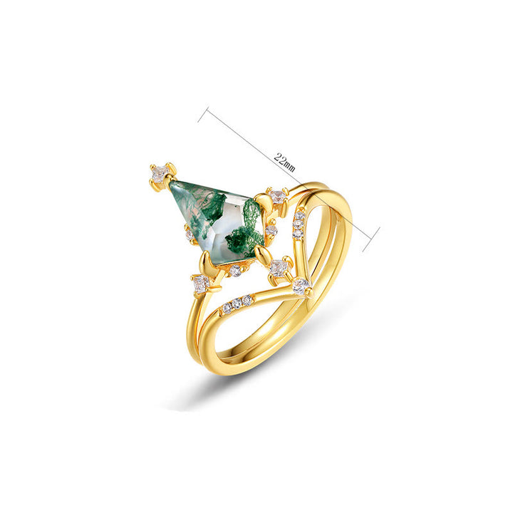 Bague en forme de couronne en agate mousse diamantée Olivenorma 2 pièces