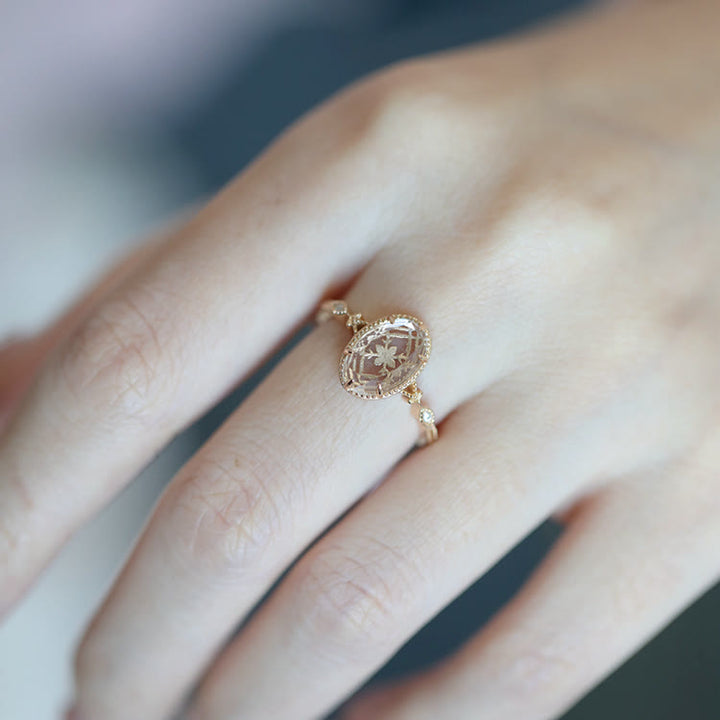 Bague en argent 925 avec cristal transparent gravé antique Olivenorma