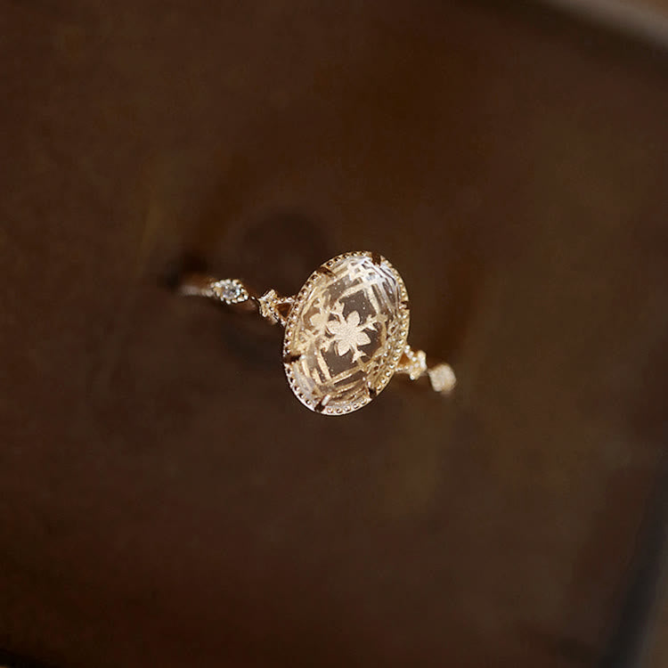 Bague en argent 925 avec cristal transparent gravé antique Olivenorma