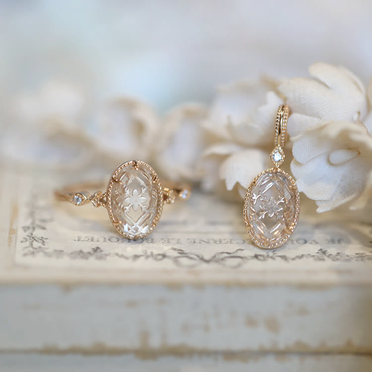 Bague en argent 925 avec cristal transparent gravé antique Olivenorma