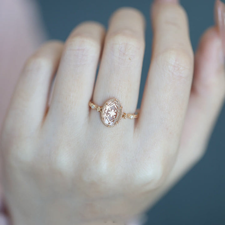 Bague en argent 925 avec cristal transparent gravé antique Olivenorma