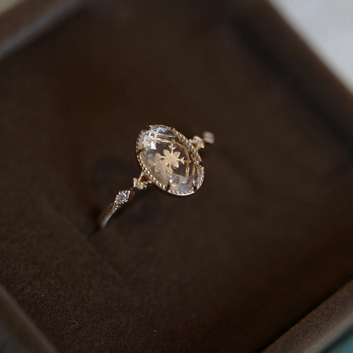 Bague en argent 925 avec cristal transparent gravé antique Olivenorma