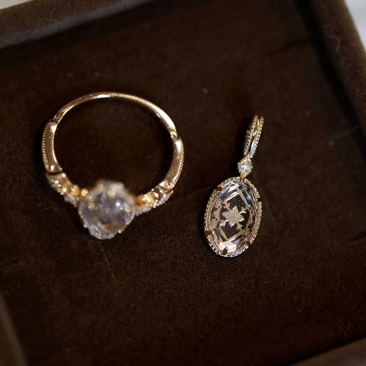 Bague en argent 925 avec cristal transparent gravé antique Olivenorma