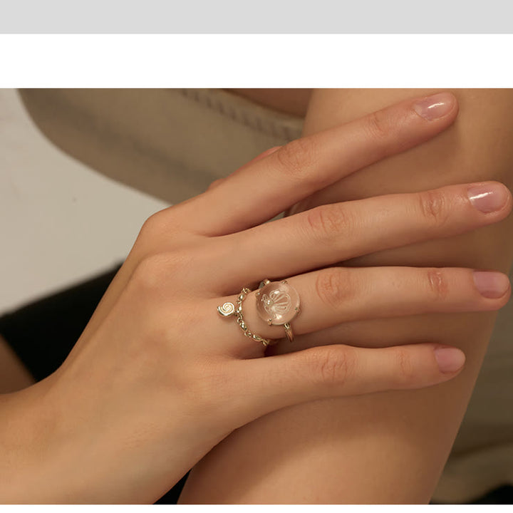 Bague en cristal transparent avec motif de coquillage et de perles Olivenorma