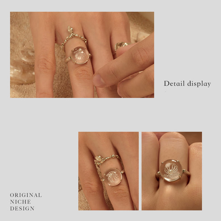 Bague en cristal transparent avec motif de coquillage et de perles Olivenorma