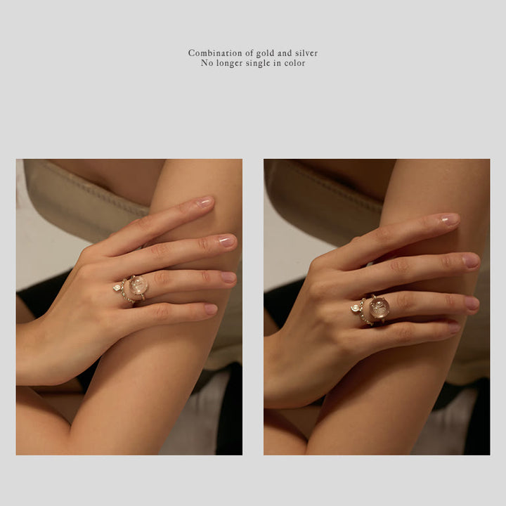 Bague en cristal transparent avec motif de coquillage et de perles Olivenorma