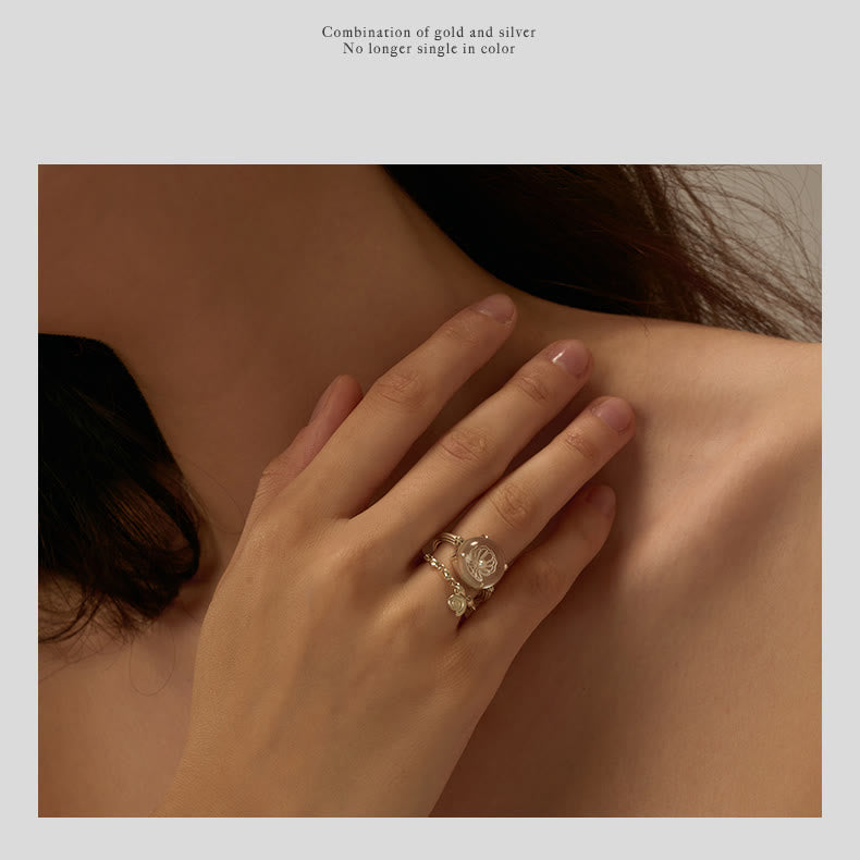 Bague en cristal transparent avec motif de coquillage et de perles Olivenorma