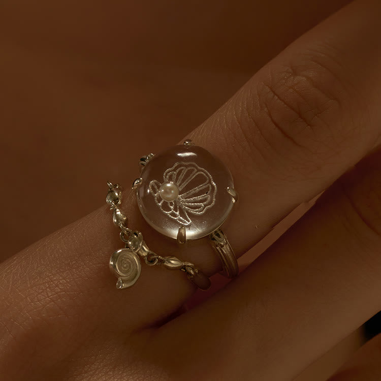Bague en cristal transparent avec motif de coquillage et de perles Olivenorma