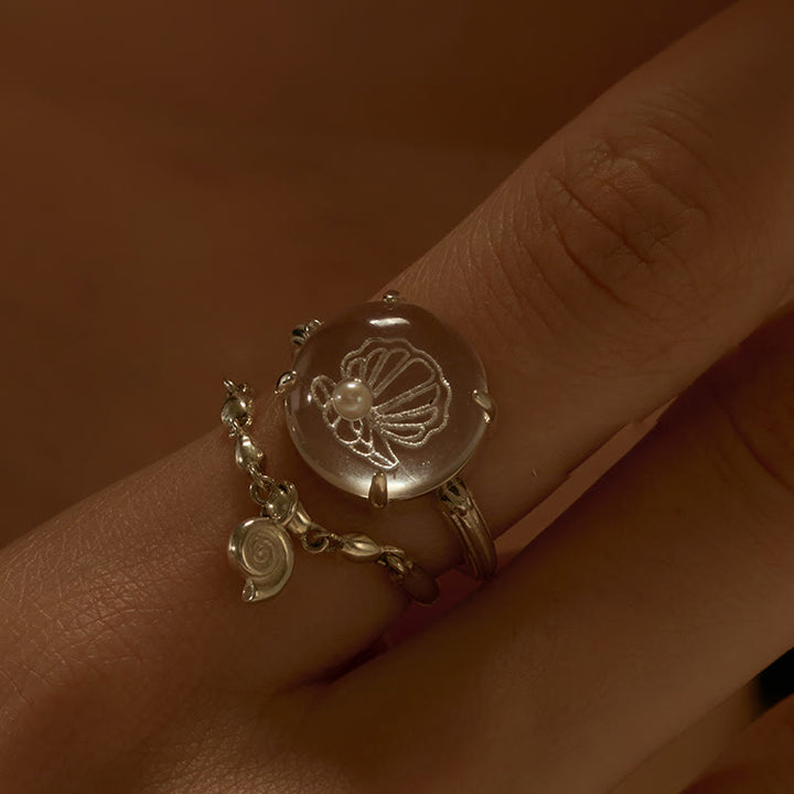 Bague en cristal transparent avec motif de coquillage et de perles Olivenorma