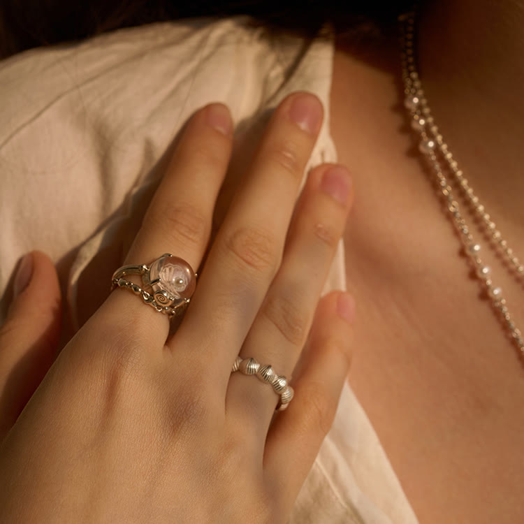 Bague en cristal transparent avec motif de coquillage et de perles Olivenorma