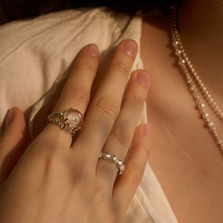 Bague en cristal transparent avec motif de coquillage et de perles Olivenorma