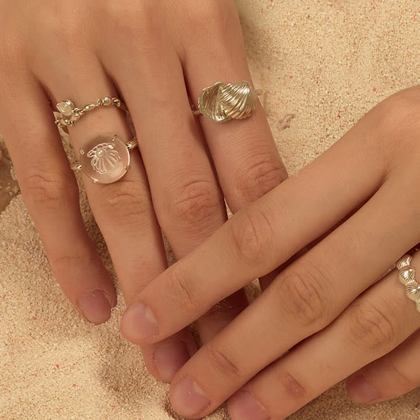 Bague en cristal transparent avec motif de coquillage et de perles Olivenorma