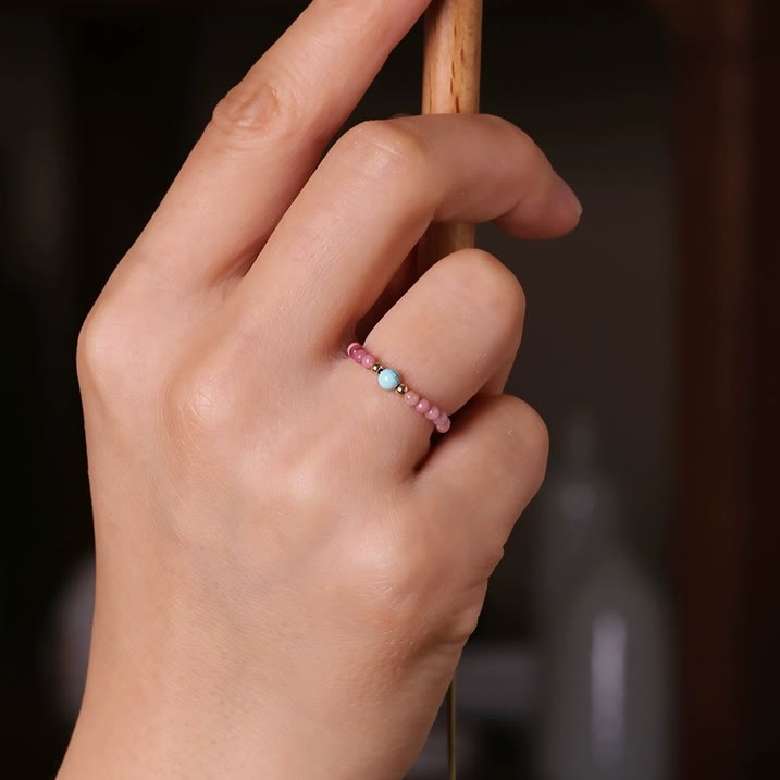 Bague Olivenorma en perles de rhodochrosite extra fines de 2 mm