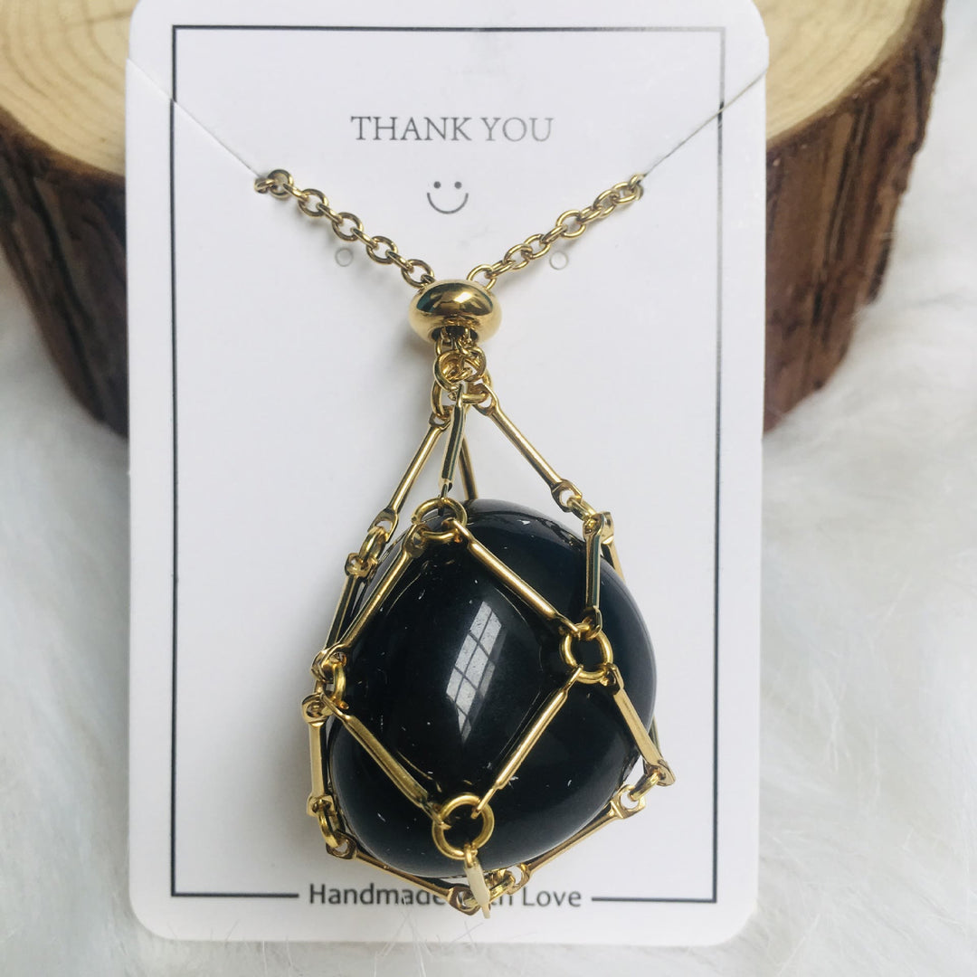 Collier en métal et bambou avec support en cristal Olivenorma