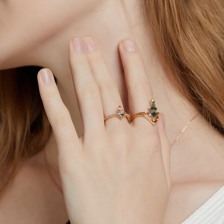 Ensemble de bijoux Olivenorma 4 pièces en agate mousse et zircon blanc