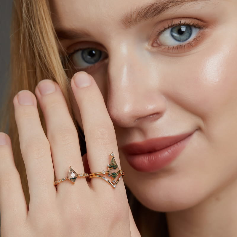 Ensemble de bijoux Olivenorma 4 pièces en agate mousse et zircon blanc