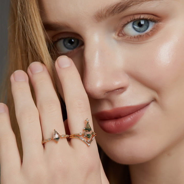 Ensemble de bijoux Olivenorma 4 pièces en agate mousse et zircon blanc