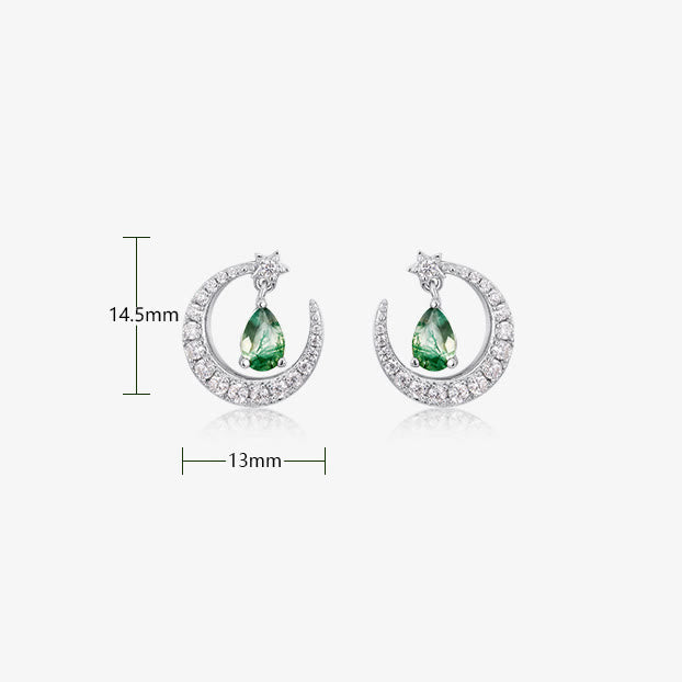 Boucles d'oreilles en forme de ménisque en agate mousse et zircon blanc Olivenorma