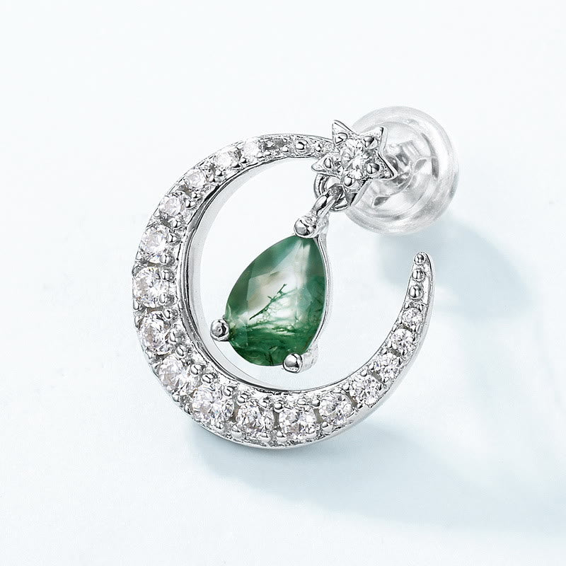 Boucles d'oreilles en forme de ménisque en agate mousse et zircon blanc Olivenorma