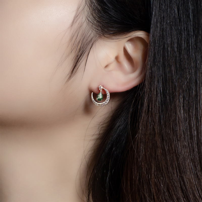 Boucles d'oreilles en forme de ménisque en agate mousse et zircon blanc Olivenorma