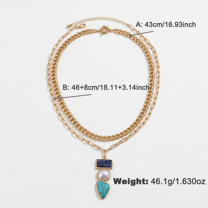 Ensemble de bijoux avec pendentif en sodalite bleue et perle turquoise irrégulière Olivenorma