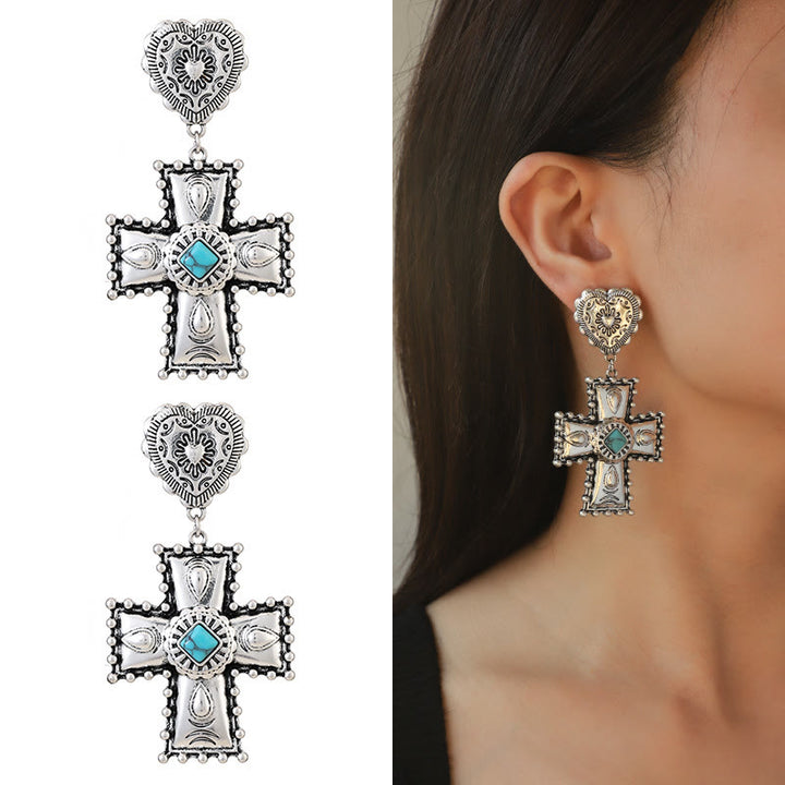 Ensemble de bijoux en alliage de style antique Olivenorma Love Cross - Boucles d'oreilles - image 4